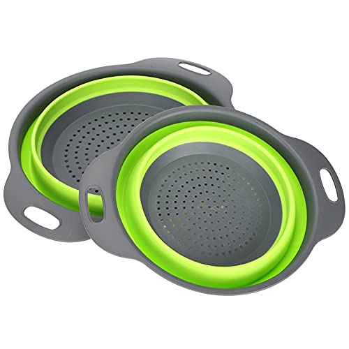 Naroote Collabsible Colander, Zusammenklappbares Colander -Sieb 2pcs Runde Rückfahrfalt mit Weichem Silikongriff Zusammenkapsibler Sieb für Nudeln, Obst, Gemüse und Fleisch von Naroote