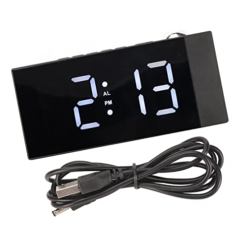 Naroote Digitaler Wecker, Helligkeit Einstellbar 180-Grad-Drehung Projektionswecker Großer LED-Bildschirm USB-Aufladung für den Schreibtisch (Weißes Licht) von Naroote