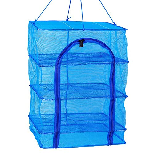 Naroote Fischnetz für Fischtank, Aquariumnetz Trocknungsregal Faltenfischnetz mit Vorderer Öffnung Reißverschluss Garnelennetz Zum Trocknen von Fischgemüse Obst Futter (Dritter Stock 35*35*66 (mit von Naroote