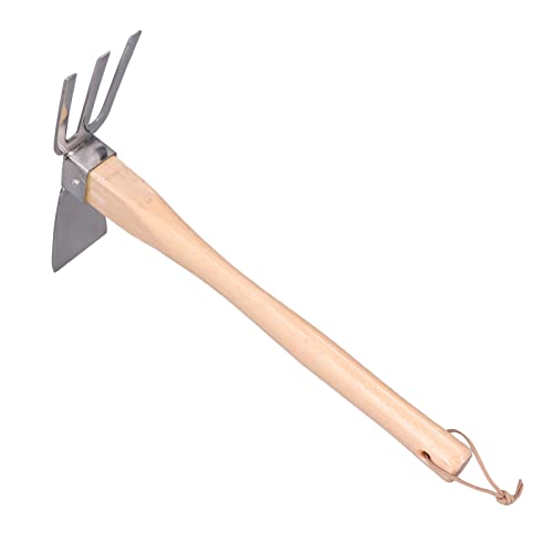 Naroote Gartengabel, Gartenhacke Hacke Rake Handwerkzeug mit Buche Griff Edelstahl Kleines Hacke Gartenwerkzeug Zum Jäten Graben Saatgut Mehrzweck von Naroote
