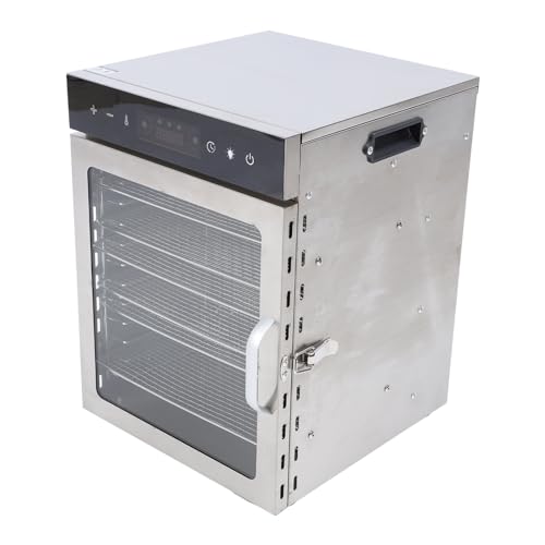Naroote Lebensmittel -Dehydrator, 12 Edelstahlschalen Futtergrad Dehydrated Trockner Brandisolation Einstellbare Temperaturregelung mit 24 Stunden Timer für Gemüse (EU -Stecker 220 V) von Naroote