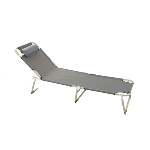 Naroote Lounge Stuhl, Chaise Lounge Eisen -Einzelbettliege, Klapperschaftsliege, Camping -Schlafhaare, Klappbett mit Kissen Patio Stuhl für Strandpool Camping (56 Rundrohr Grau) von Naroote