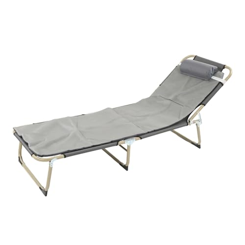 Naroote Lounge Stuhl, Chaise Lounge Eisen -Einzelbettliege, Klapperschaftsliege, Camping -Schlafhaare, Klappbett mit Kissen Patio Stuhl für Strandpool Camping (56 Rundrohr Graues und atmungsaktives von Naroote