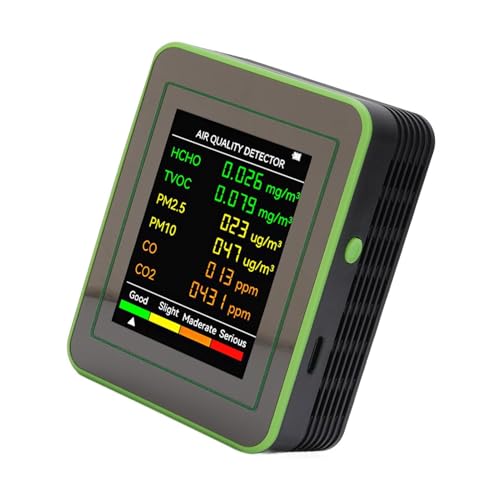 Naroote Luftqualitätsdetektor, Indoor -Lufttester Typ C Ladung CO2 TVOC HCHO PM2.5 PM10 1200MAH Batterie für den Heimgebrauch (schwarz und grün) von Naroote