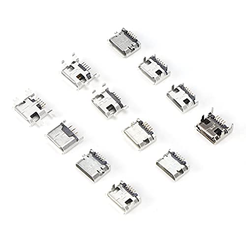 Naroote Micro-USB-Typ-B-Buchse, 5-polige SMD-SMT-Leiterplatten-Klinkenbuchse, 60-teiliges Mini-USB-SMD-Steckerset, Edelstahl-Schnittstellenanschluss, Mehrere Typen für Industrielle von Naroote