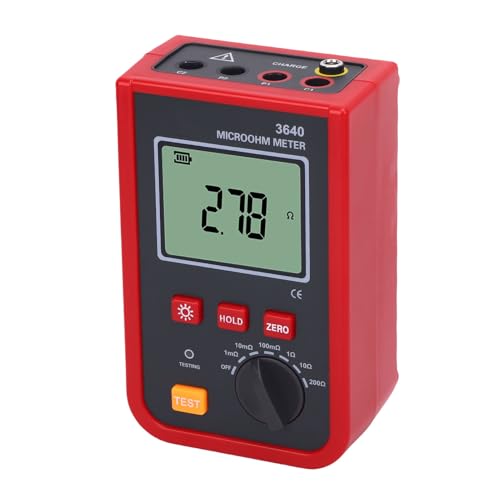 Naroote Mikro-Ohm-Messgerät, Autokalibrierung Handheld-Widerstand Tester Kleiner, Leichtes, Leicht Beleuchtetes LCD-Display 1Uω-200 Ω 7000mAh Batterie für Relaisstecker (EU-Stecker) von Naroote