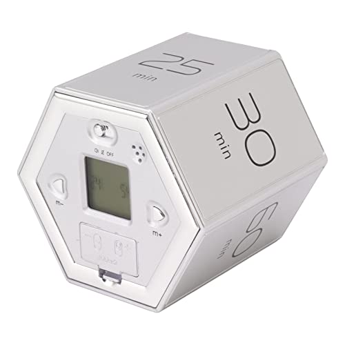 Naroote Produktivitäts -Timer, Küchentimer LCD -Bildschirm Magnetisch Hex Flip mit Stummen Alarmfunktion Würfel Timer für Großeltern, Freunde, Nachbarn, Kollegen (Silver) von Naroote