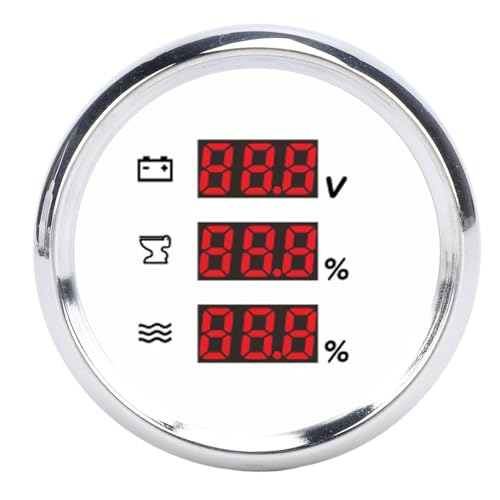 Naroote Spannungsanzeige für Digitale Abwasserspiegel, Edelstahl 316L -Lünette mit Installationszubehör Digitaler Abwasserspiegel -Spannungsmessgerät für Boot Yacht RV 9 Bis 32 VDC (Weißes von Naroote