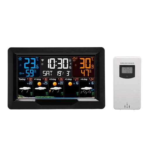 Naroote Wettervorhersageuhr, WiFi Smart Weather Takt 100-240V Empfindliche 12 24-Stunden- für die Temperatur für das Datum für den Barometriedruck (EU-Stecker) von Naroote