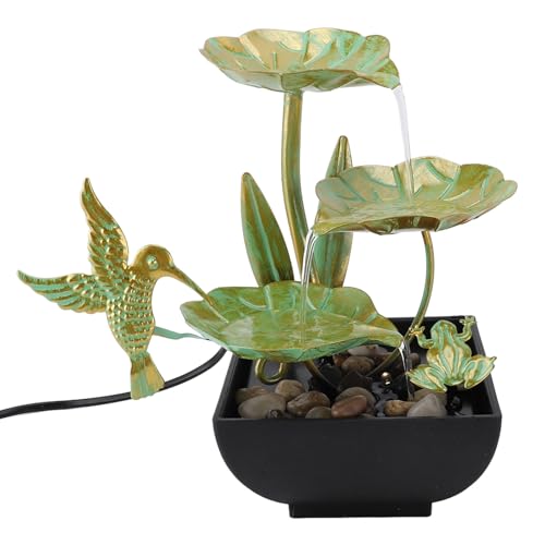 Naroote Zen-Wasserbrunnen, Tischbrunnen, Schreibtischbrunnen für Büro, Zen-Vogelblattförmiger USB-Brunnen, Eisen-Kunst-Wasserfallbrunnen für Zen-Wohnzimmer, Eingangshalle von Naroote