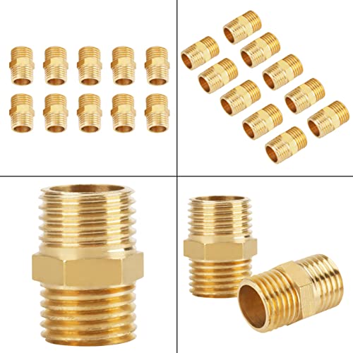 Rohrverschraubungen Messingverschraubungen BSP auf NPT Adapter 1/4 Stecker auf 1/4 Stecker 1/4 NPT Kupplung, 10 Stück 1/4 BSP auf 1/4 BSP Außengewinde Messingrohr Hex Nippel von Naroote