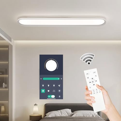 120CM Dimmable Metal LED Ceiling Light,Slim, Edge Lit - 4Ft 65W Full Spectrum Linear Ceiling Lamps,3000-6500K Modern Ultra Thin Low Profile Light Fixture for Kitchen, Home & Office Hallway (White) von Naroume