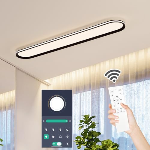 Dimmable Metal LED Ceiling Light,Slim,4Ft Edge Lit - 65W Full Spectrum Linear Ceiling Lamps,3000-6500K Modern Ultra Thin Low Profile Light Fixture for Kitchen, Home & Office Hallway (120CM,Black) von Naroume