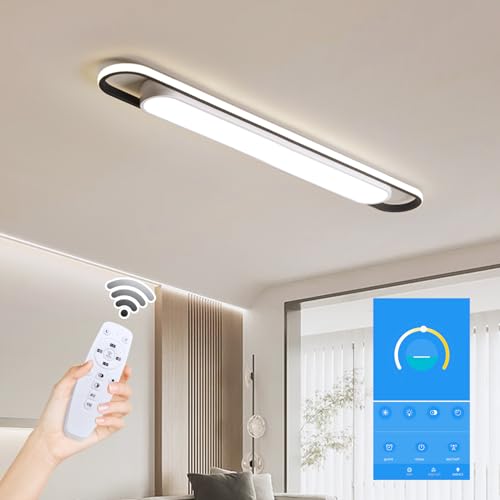 Modern Smart LED Linear Ceiling Lights Dimmable LED Ceiling Lamp with Remote Control 4ft Acrylic Flush Mount Ceiling Lighting Fixtures for Living Room Kitchen Dining Room (6-58) x2W (122CM) von Naroume