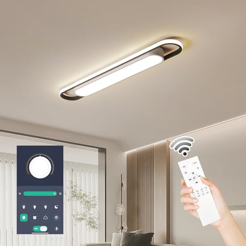 Naroume Dimmable LED Ceiling Light Modern Linear LED Ceiling Lamp 92cm Smart Semi Flush Mount Wraparound Shape Lighting Fixture with Remote Control for Kitchen Dining Room (6-49) X2W von Naroume
