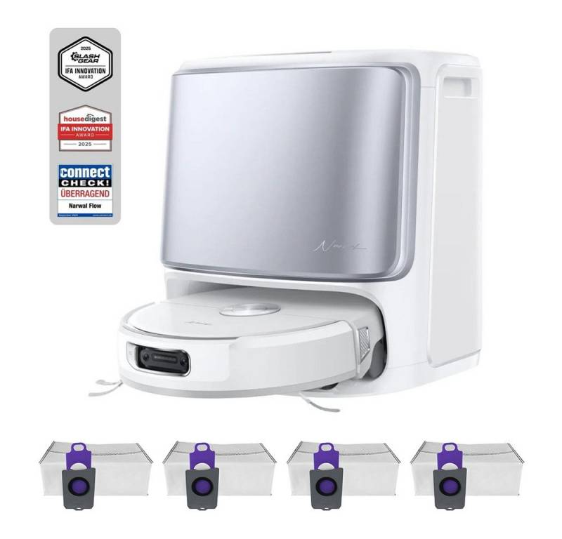 Narwal Saugroboter Freo Flow+ 4Pcs Staubbeutel, Tierhaare DualFlow Tangle-Frei, 45-80°C Spülen und Heißlufttrocknung von Narwal