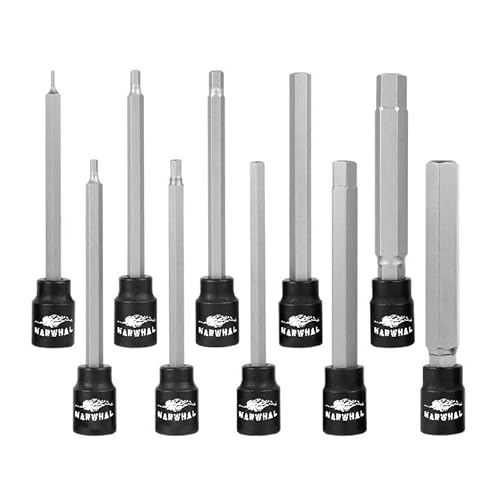 Extra langer Inbusschlüssel-Sechskant-Bit-Steckschlüsselsatz (10 Stück) – langer 15,2 cm Sechskant-Bit in 3/8-Zoll-Antriebsgrößen: 1/16 Zoll, 1/8 Zoll, 5/32 Zoll, 3/16 Zoll, 7/32 Zoll, 1/4 Zoll, 5/16 von Narwhal