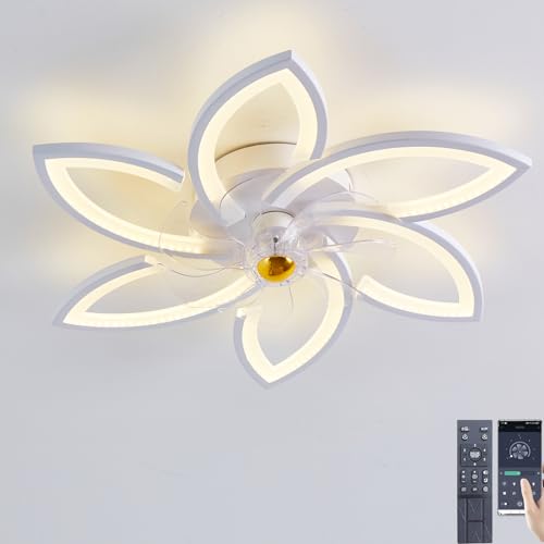 Narwhal Deckenventilator mit Beleuchtung, Ø78cm,54w-108w, 3CCT Dimmable Dachlampe mit Ventilator 6 Geschwindigkeit & 7 Blätter, Deckenventilator mit Licht für Schlafzimmer Wohnzimmer Weiß von Narwhal