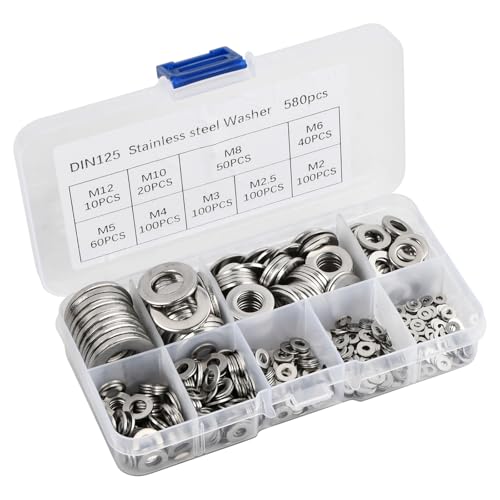 580 Stück Unterlegscheiben Set, Unterlegscheiben Edelstahl, Beilagscheiben Sortiment, Dichtungsring Sortiment, 9 Verschiedener Größen M2 M2.5 M3 M4 M5 M6 M8 M10 M12 580 Stück Unterlegscheiben Set, Unterlegscheiben Edelstahl, Beilagscheiben Sortiment, Dichtungsring Sortiment, 9 Verschiedener Größen M2 M2.5 M3 M4 M5 M6 M8 M10 M12 von Naseom