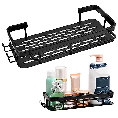 Badregal Schwarz Regal Badezimmer Ohne Bohren Badewannenablage Schwarz Badablage Badezimmer Organizer Gewürzregal Ohne Bohren (schwarz mit Haken + Stange) von Naseom