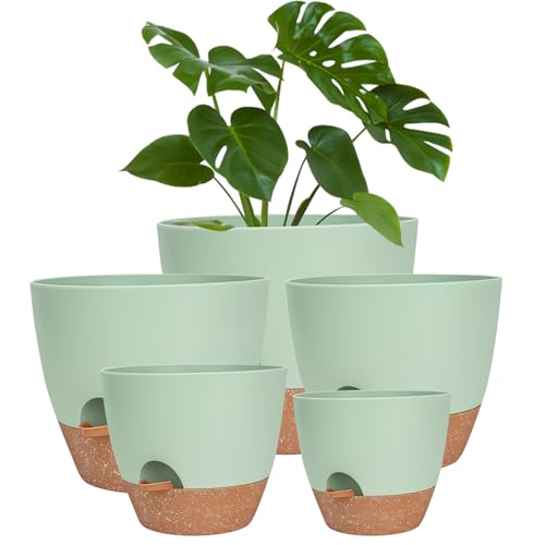 Naseom 5 Stück Blumentopf Set,Pflanzentöpfe mit Untersetzer,Kunststoff Blumentopf mit Bewässerungssystem,Pflanztopf Selbstbewässerung Orchideentopf,Rund pflanztöpfe 18/16.5/15.5/14/12.5 cm von Naseom