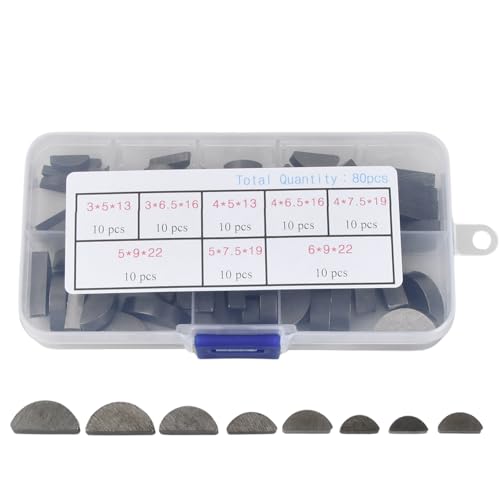 Naseom 80 Stück Federkeile Sortiment, 8 Größen Halbmond Paßfeder Set, 3-4-5-6 mm Passfeder Sortiment, Scheibenfeder-Sortiment-Kit für Schwungrad Riemenscheiben Kurbelwellenschlüssel Naseom 80 Stück Federkeile Sortiment, 8 Größen Halbmond Paßfeder Set, 3-4-5-6 mm Passfeder Sortiment, Scheibenfeder-Sortiment-Kit für Schwungrad Riemenscheiben Kurbelwellenschlüssel von Naseom
