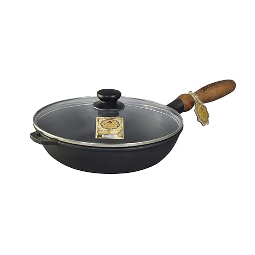 Nasha Maysternya Gusspfanne Bratpfanne aus Gusseisen Gussbratpfanne mit Glasdeckel 26cm T305C3 von Maysternya