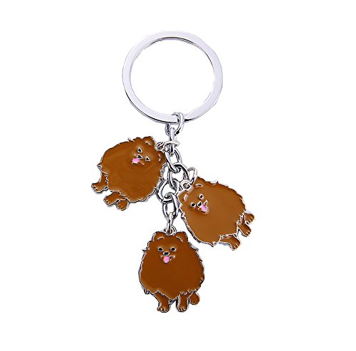 NashaFeiLi Dog ID Tags Metal Dog Keychain Cute Three Dog Pendant Key Ring Bag Charm Gifts for Dog Lover (Brown Pomeranian) von NashaFeiLi
