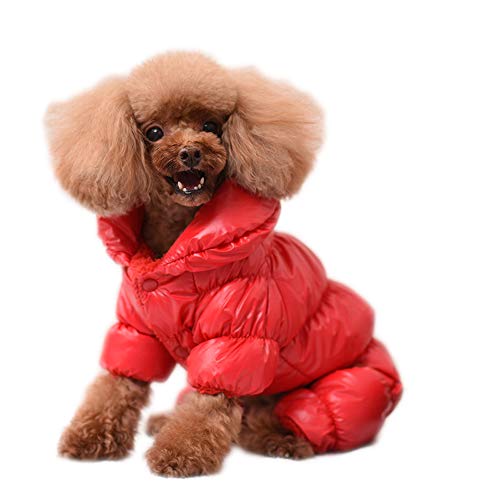 NashaFeiLi Haustiermantel, Hunde-Winter-Overall mit vier Beinen, wasserdicht, Baumwolljacke, Kaltwetterbekleidung für kleine Hunde (M, Rot) von NashaFeiLi