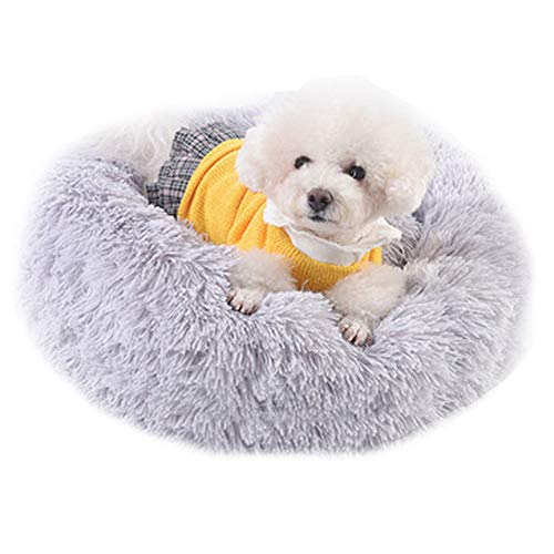 NashaFeiLi Hundebett / Katzenbett, beruhigend, rund, Donut-Design, warm, für kleine und mittelgroße Hunde und Katzen (70 cm, hellgrau) von NashaFeiLi