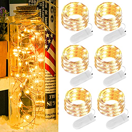 Micro LED Lichterkette mit Batterie, 6 Stück 2 Meter 20 LED Lichterketten Batterie Betrieb Auf IP65 Wasserdicht Kupfer Drahtlichterkette für Zimmer, Innen, Halloween, Weihnachten, Party, Hochzeit Deko von Nasharia