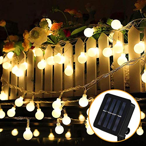 Solar Lichterkette Außen, Molbory 8 Meter 60er LED Solar Lichterkette mit LED Kugel 8 Modi IP65 Wasserdicht Warmweiß Lichterkette mit Lichtsensor Beleuchtung für Garten, Partys, Balkon, Hochzeit von Molbory