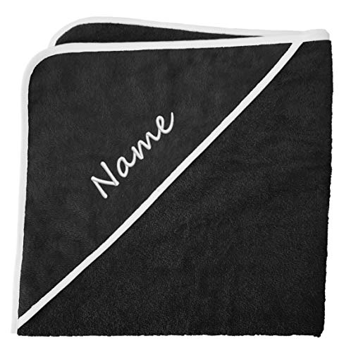 Nashville print factory Baby Kapuzenhandtuch Kapuzentuch Hooded Towel Handtuch mit Kapuze Babybadetuch | Bestickt mit Namen (Black/Black/White (Schwarz/Schwarz/Weiß)) von Nashville print factory