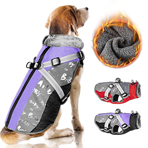 Nasjac Winter Hundemantel mit abnehmbarem Geschirr, wasserdichte Fleece warm hundejacke für kleine mittlere große Hunde, reflektierende einstellbare pelzige Hundekleidung Outdoor Hunter Weste von Nasjac