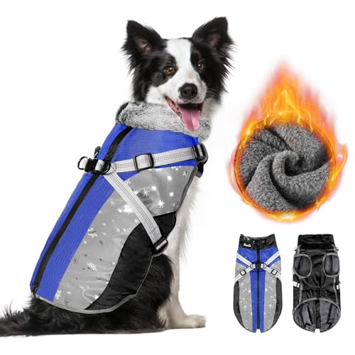 Nasjac Winter Hundemantel mit abnehmbarem Geschirr, wasserdichte Fleece warm hundejacke für kleine mittlere große Hunde, reflektierende einstellbare pelzige Hundekleidung Outdoor Hunter Weste von Nasjac