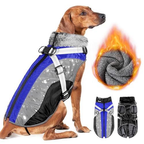 Nasjac Winter Hundemantel mit abnehmbarem Geschirr, wasserdichte Fleece warm hundejacke für kleine mittlere große Hunde, reflektierende einstellbare pelzige Hundekleidung Outdoor Hunter Weste von Nasjac