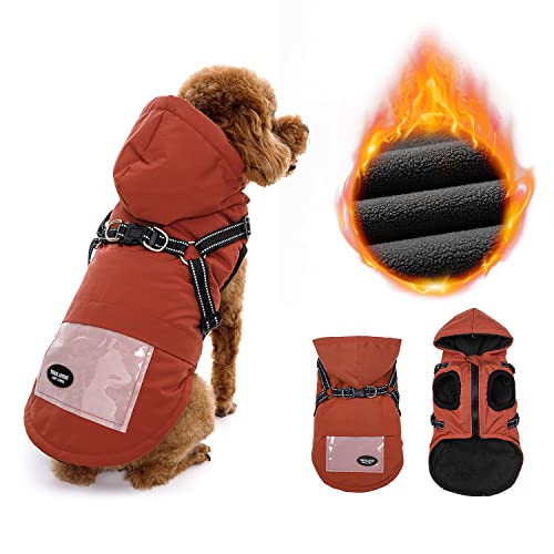 Nasjac hundemantel mit Geschirr für kleine Hunde, Fleece hundejacke D Ringe Kapuze, Fashion Zip Up reflektierende wasserdichte Hoodie Hundekleidung wintermantel für klein Welpen Chihuahua Hund von Nasjac