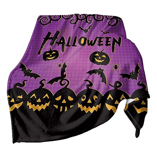 Halloween-Wurfdecken | Orangefarbener Überwurf | Süße gruselige Kürbis-Geister-Decke und Überwürfe | Weiche, gemütliche Halloween-Flanell-Fleece-Überwurfdecke für Halloween, Bett, Couch, Wohnzimmer von Nasoalne