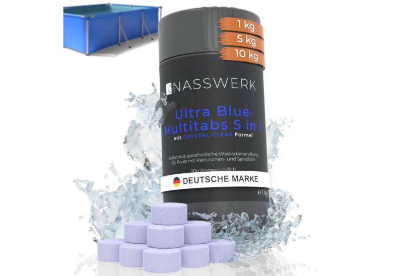 Nasswerk® Chlortabletten Multitabs 5-in-1 für Pool & Whirlpool – Chlorpflege komplett, Ultra Blue Multitabs 20g 1kg – Whirlpool & Pool Hygiene pur von Nasswerk®