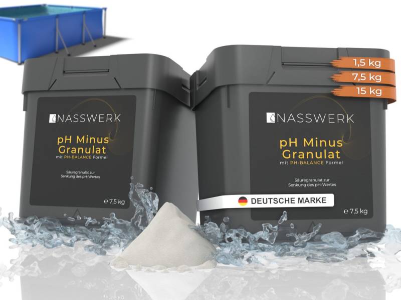 Nasswerk® Poolpflege NASSWERK pH Regulierung Granulat – pH Plus & pH Minus, 15 kg pH-Minus Granulat für präzise Dosierung von Nasswerk®