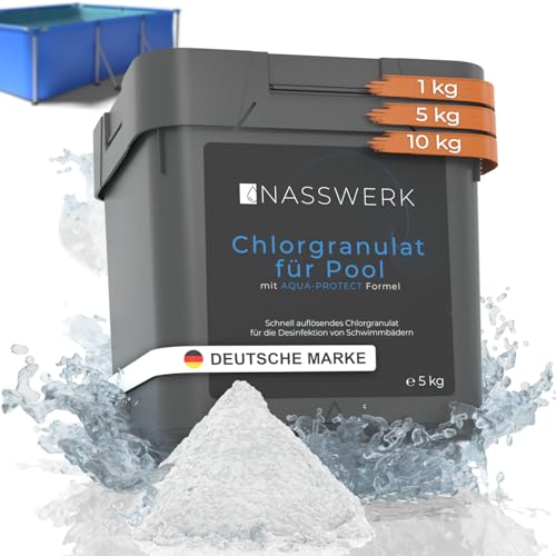 NASSWERK® Chlorgranulat für Pool 5kg | Hocheffektives Schnellchlorgranulat für Pool & Whirlpool | Chlor Granulat zur Schockchlorung & Stoßchlorung | Chlor Granulat Pool 5 kg | Poolpflege Desinfektion von Nasswerk