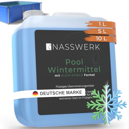 NASSWERK® Pool Wintermittel flüssig 5L | Hocheffektives Pool Überwinterungsmittel zum Winterschutz vor Algen, Kalk & Schmutz | Algenvernichter Winterschutzmittel für Pool & Whirlpool | Winterzusatz von Nasswerk