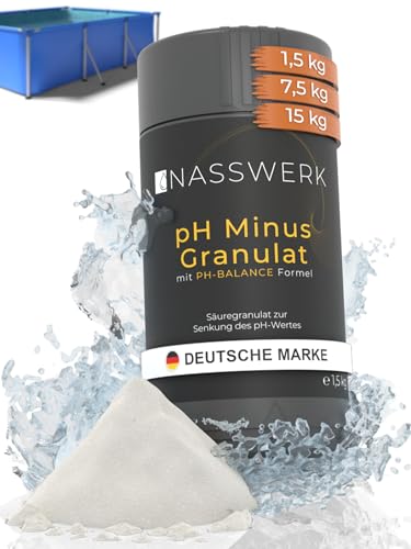 NASSWERK® pH Minus Granulat 1,5kg | Hocheffektives pH Minus Pool Granulat zur pH Wert Regulierung | pH Senker Pool | pH-Minus Granulat organisch | pH Down Pulver zur pH-Wert Korrektur | pH- Granulat von Nasswerk