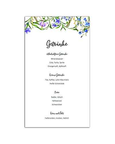 10 Menükarten Hochzeit zum Bedrucken Getränkekarten Tischdeko Hochzeit Platzkarten (Blaue Hochzeit) von Nastami