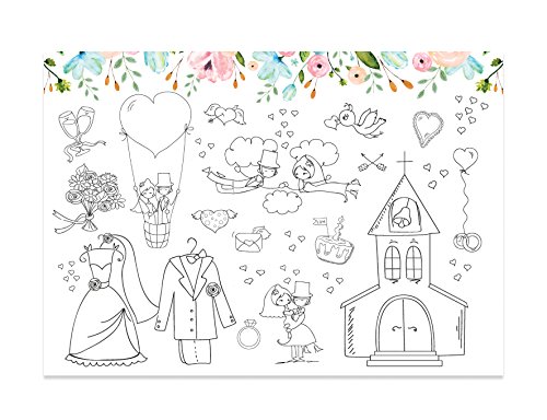 Nastami 10 Platzsets Hochzeit zum Ausmalen Tischsets zum Ausmalen Kinder Gastgeschenk Hochzeit Kinder (Weiße Hochzeit) von Nastami