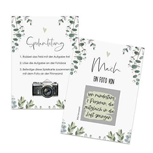 50 Fotoboxaufgaben Hochzeit zum Rubbeln EUCALYPTUS Rubbelkarten von Nastami
