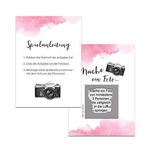 50 Fotoboxaufgaben zum Rubbeln Hochzeitsspiel Fotospiel Hochzeit Rubbelkarten (Aquarell rosa) von Nastami