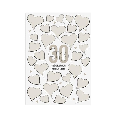 A4 Poster 30 GRÜNDE warum wir Dich lieben HERZEN BEIGE personalisiert mit Namen Geschenk 30. Geburtstag (A4 Poster 30 GRÜNDE HERZEN BEIGE) von Nastami