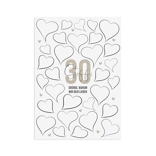 A4 Poster 30 GRÜNDE warum wir Dich lieben HERZEN WEIß personalisiert mit Namen Geschenk 30. Geburtstag (A4 Poster 30 GRÜNDE HERZEN WEIß) von Nastami