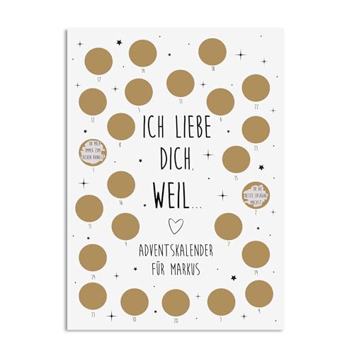 Adventskalender zum Rubbeln Weihnachtskalender (A4 Ich liebe dich, weil PERSONALISIERT) von Nastami